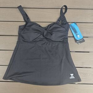 TYR Durafast Elite Women's Solid Black Twisted Bra Swim Tankini SZ 8 New